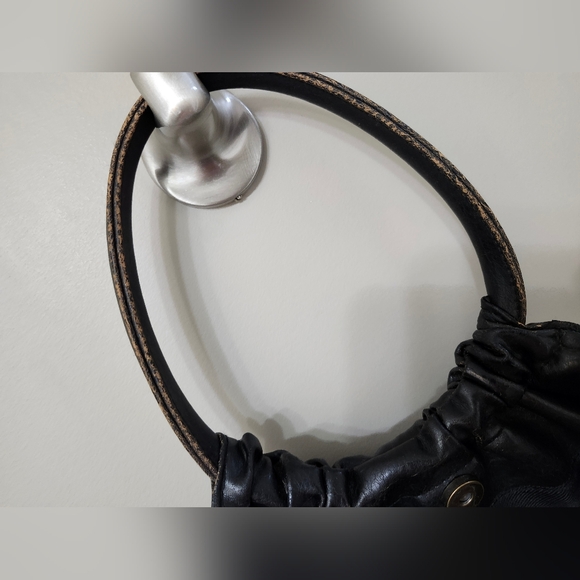 Hobo, Black Fringe Leather Bag with Gold Medallion Accent. Quite firm on price! - Picture 8 of 12